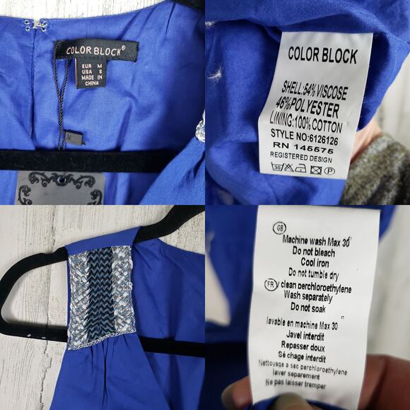 NWT Colorblock Royal Blue Sleeveless V-Neck Mini Dress Women's Size Medium - Picture 5 of 10